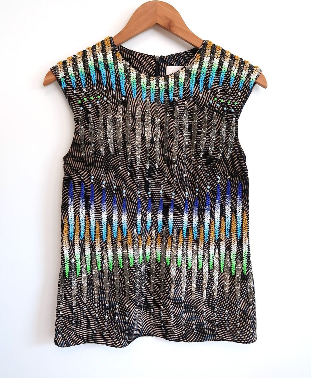 PETER PILOTTO LONDON Hand Beaded Sequin Silk Sleeveless Top Farfetch S 4 8 $1600